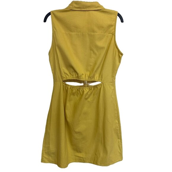 Peach Love California Yellow Collared Dress with Cut Outs at Waist/Back, Size M - Picture 2 of 5